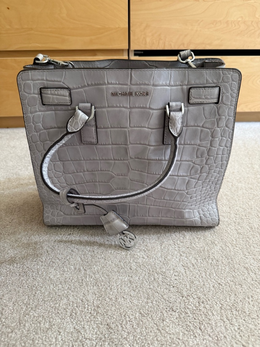 REAL Michael Kors Gray Croc-Embossed Leather Tote